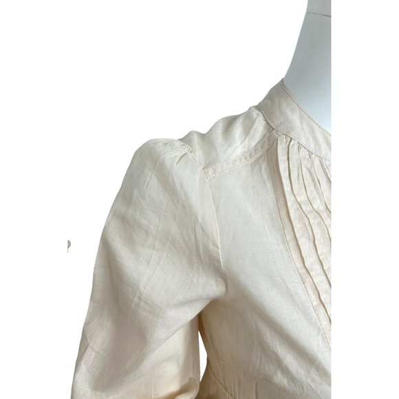 H&M Women’s Mini Dress 2 Peach Button Down 3/4 Sleeve Roll Tab Band Collar VNeck - Picture 4 of 14